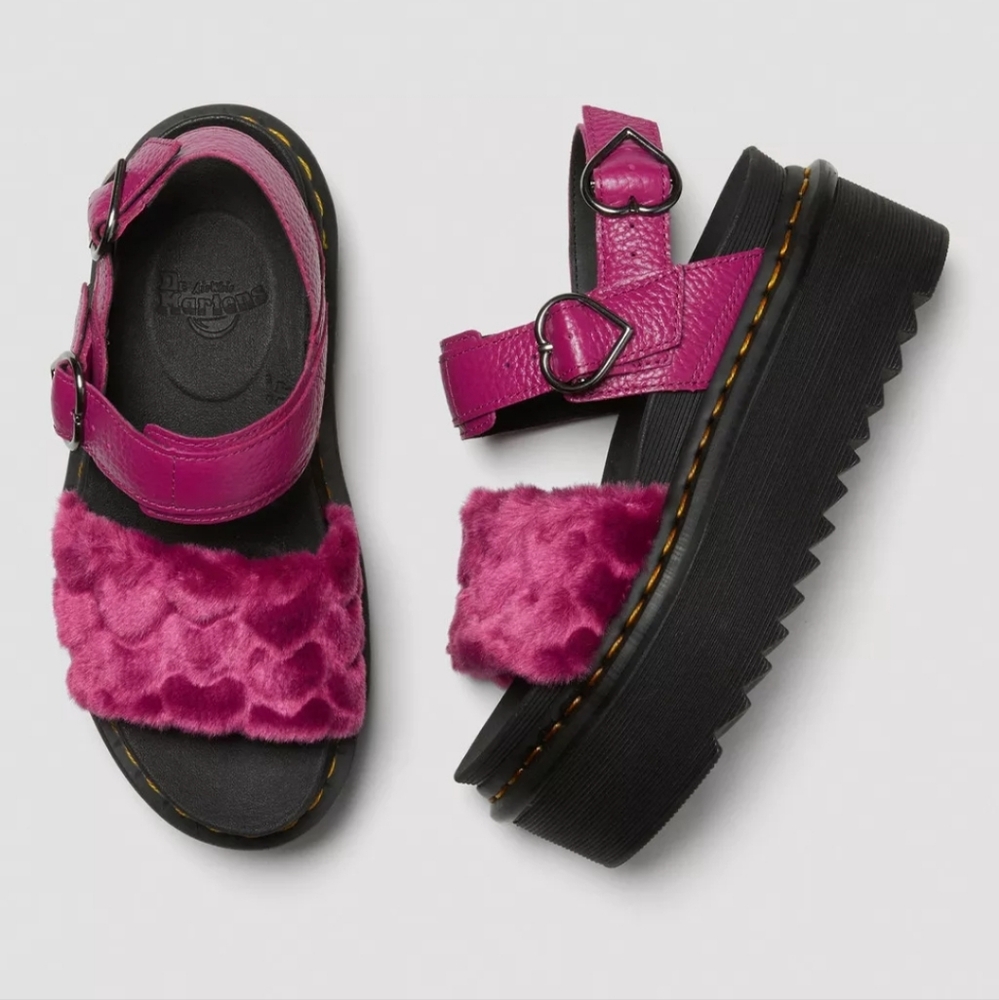 Dr. Martens Voss Fluffy Faux Faur Platform Sandals (Please Read Description)